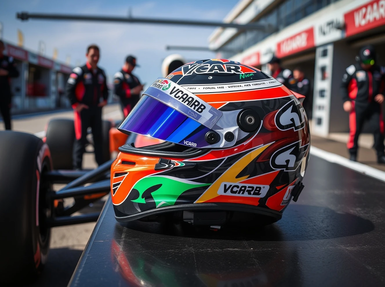 VCARB F1 helmet design competition entry showcasing bold racing graphics
