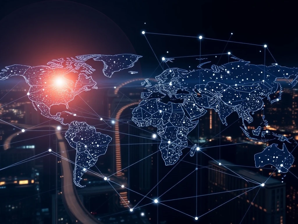 Enterprise blockchain network connecting global businesses with transparent supply chain tracking technology