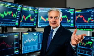 Veteran analyst presenting surprising Apple stock analysis with market charts and data visualization