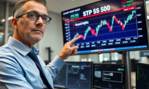 Expert analyst presenting updated S&P 500 outlook with market charts