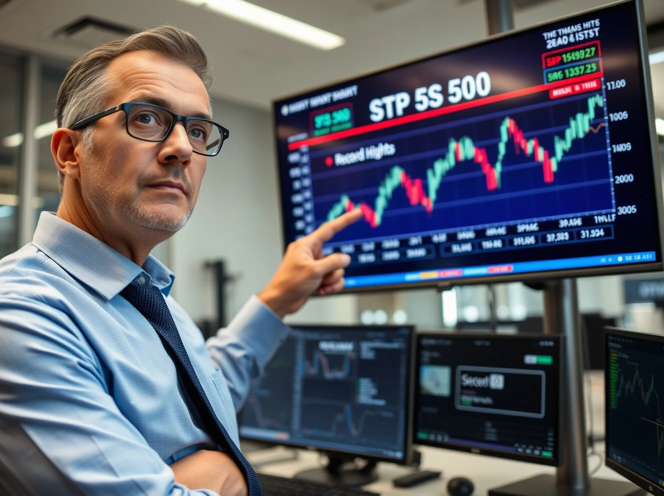 Expert analyst presenting updated S&P 500 outlook with market charts