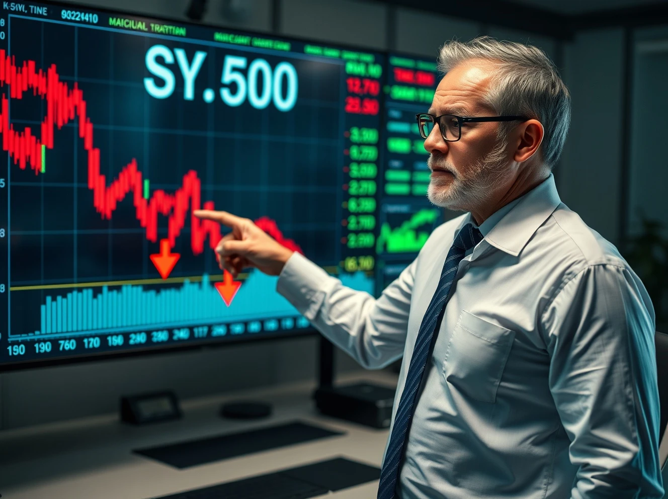 Senior financial analyst warning about S&P 500 market risks and potential downturn indicators