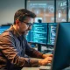 Senior developer reviewing vibe coding AI-generated output with careful attention