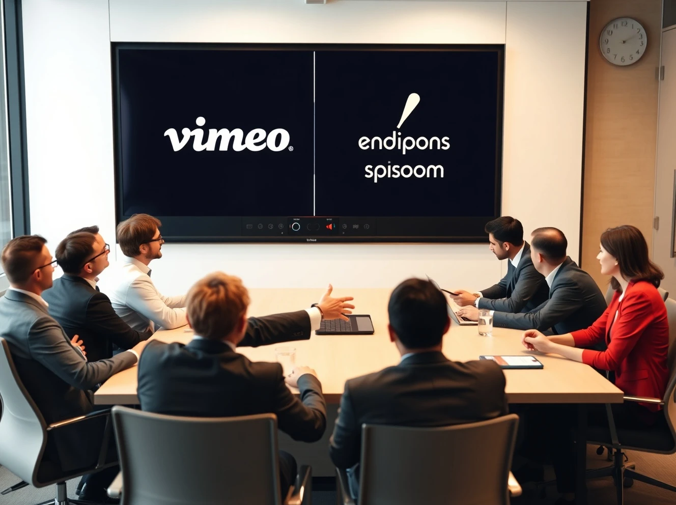 Vimeo takeover announcement showing corporate executives finalizing the $1.38 billion acquisition deal