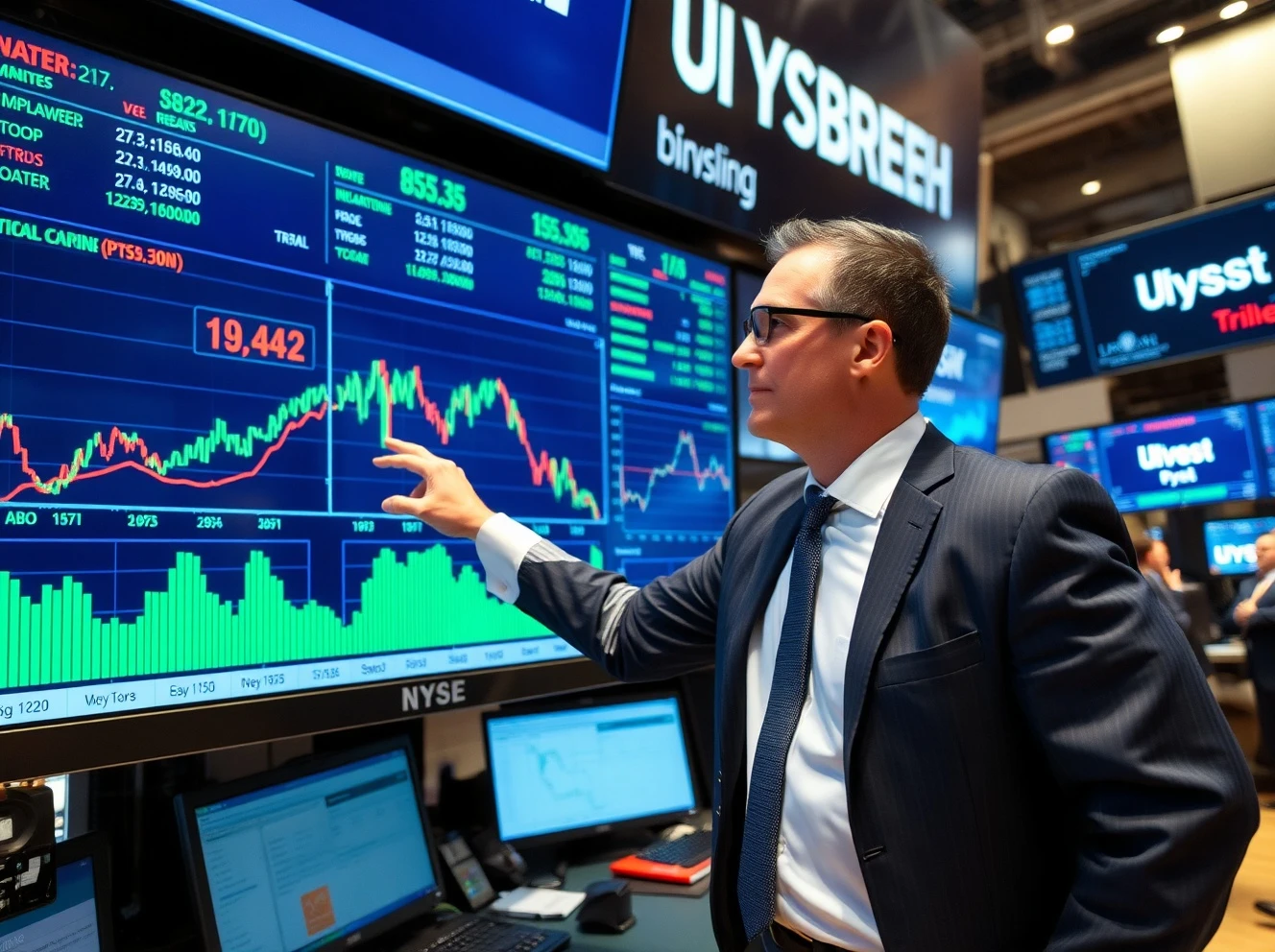 Wall Street analyst presenting critical inflation forecast data on financial charts