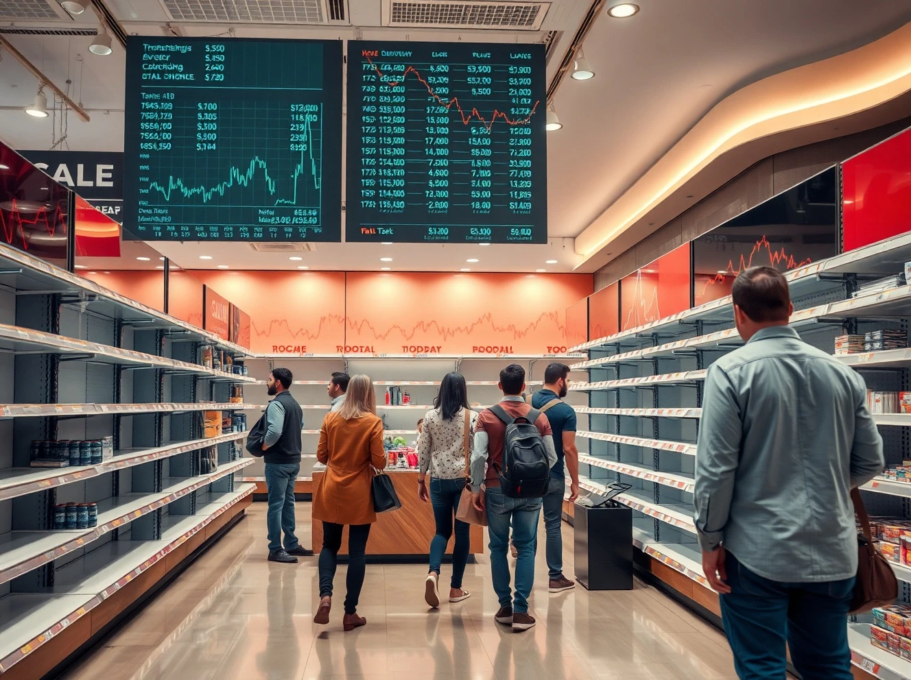 Walmart financial loss analysis showing empty store shelves and declining revenue charts