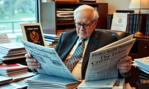 Warren Buffett reading habits demonstrated through his daily routine with books and financial reports