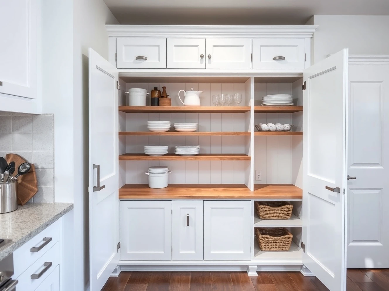 Wayfair farmhouse kitchen pantry providing affordable storage solution with rustic charm
