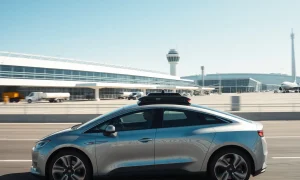 Waymo autonomous vehicle operating at San Francisco International Airport terminal