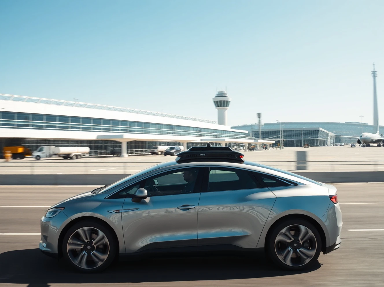 Waymo autonomous vehicle operating at San Francisco International Airport terminal