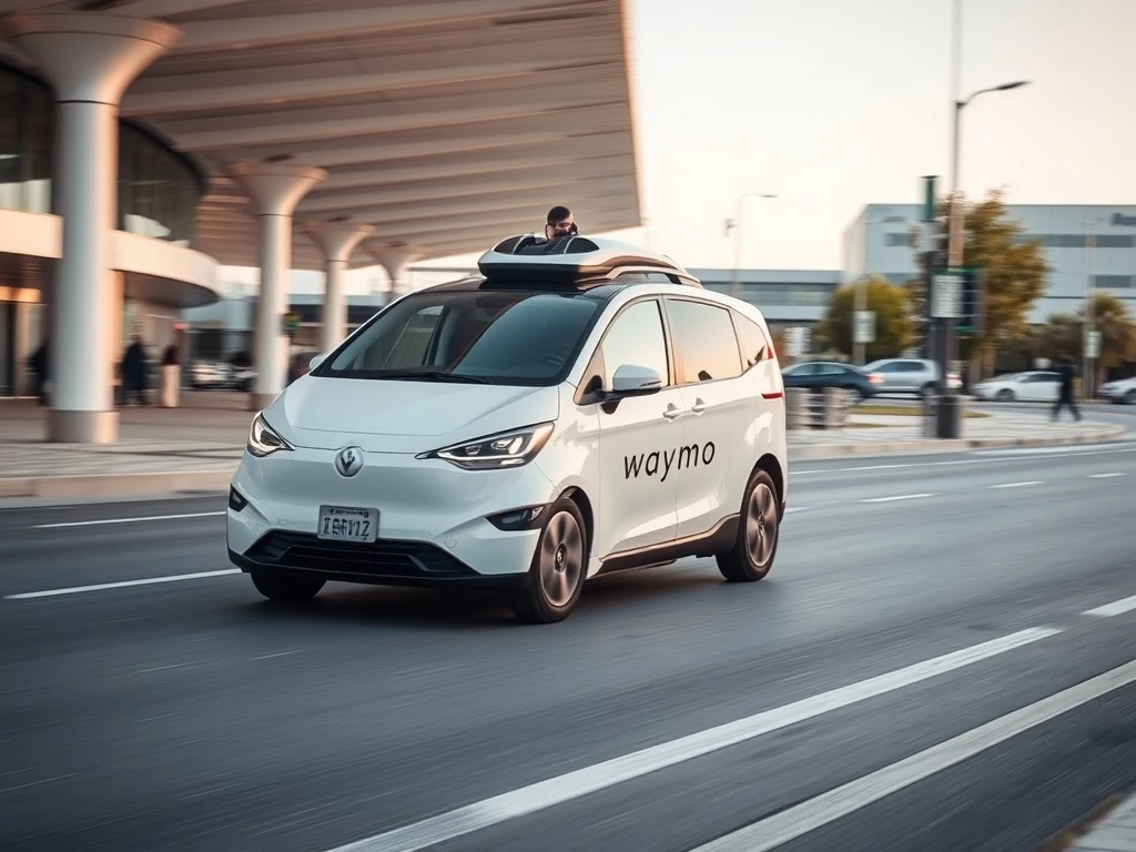 Waymo robotaxi providing autonomous transportation service at San Jose International Airport terminal