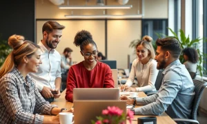 Business professionals addressing workplace sickness through wellness initiatives in modern office environment