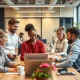 Business professionals addressing workplace sickness through wellness initiatives in modern office environment