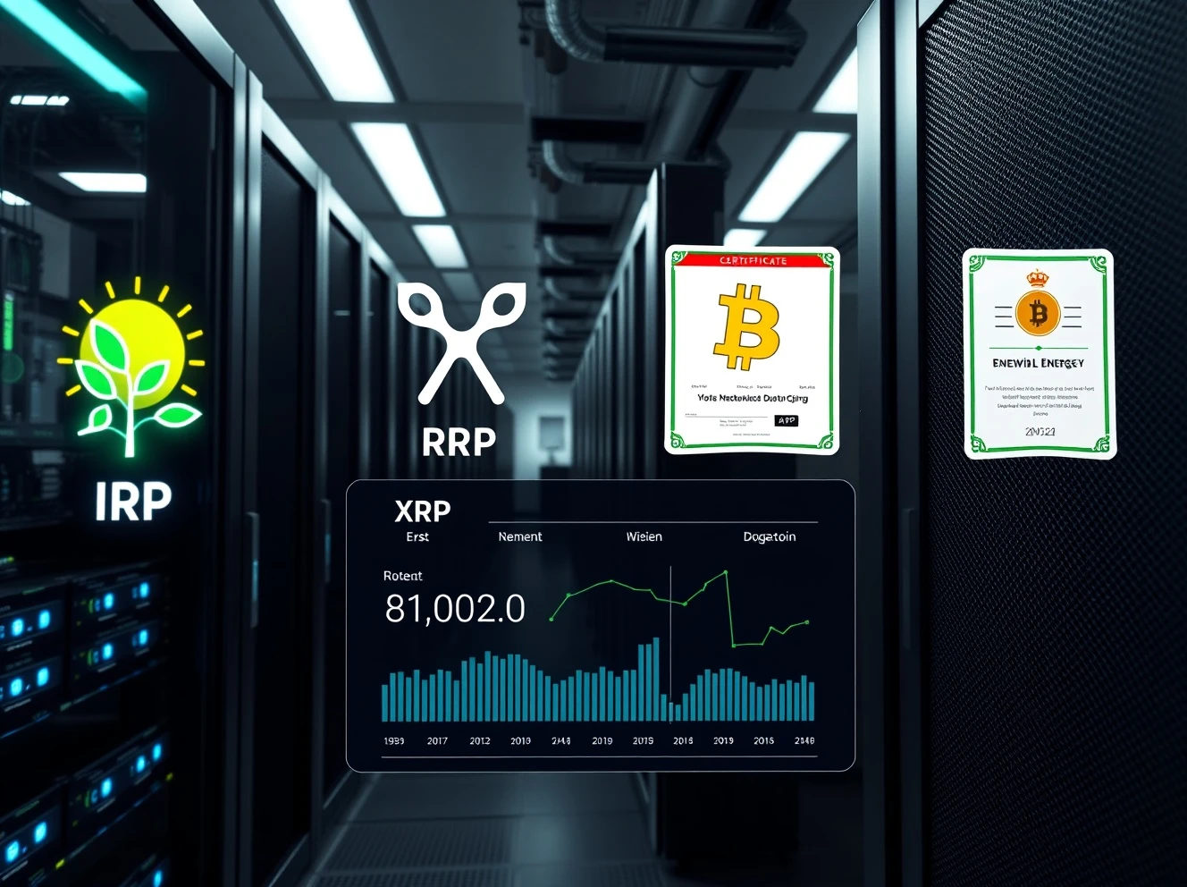 XRP cloud mining platform showing renewable energy data center and daily income dashboard