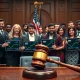 XRP holders celebrating legal victory against SEC regulation in courtroom setting