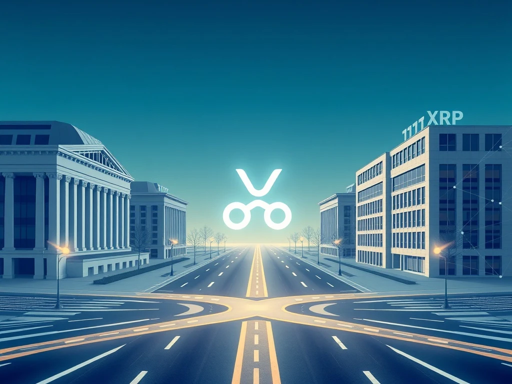 XRP institutional adoption analysis showing cryptocurrency at financial crossroads with blockchain networks