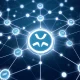 XRP Ledger network showing decentralized nodes and financial transactions with blockchain technology