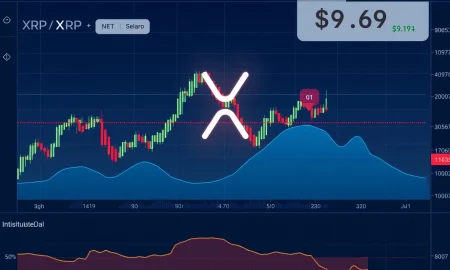 XRP price prediction chart showing bullish wave pattern targeting $9.69 with institutional accumulation indicators