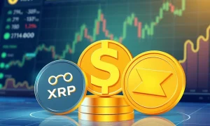 Comparison of XRP, SUI, and RTX cryptocurrency tokens showing potential for explosive crypto gains in 2025 market