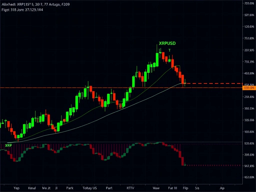 XRPUSD analysis chart showing bullish price movement with key technical indicators and Fibonacci levels
