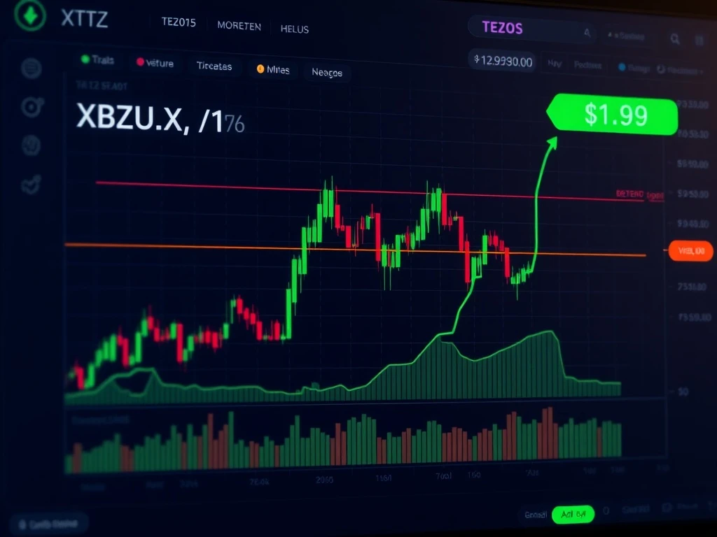 XTZ rebound analysis showing liquidation heatmap and price surge toward $1 target