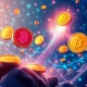 AI crypto will explode showing blockchain tokens with neural network connections and upward growth trajectory