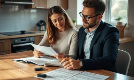 Couple reviewing cohabitation agreement documents for vehicle protection