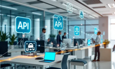 Composable business architecture showing API connections between different software systems