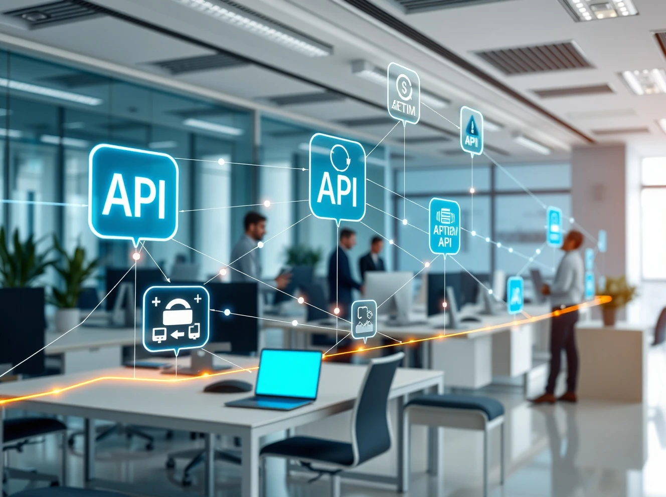 Composable business architecture showing API connections between different software systems