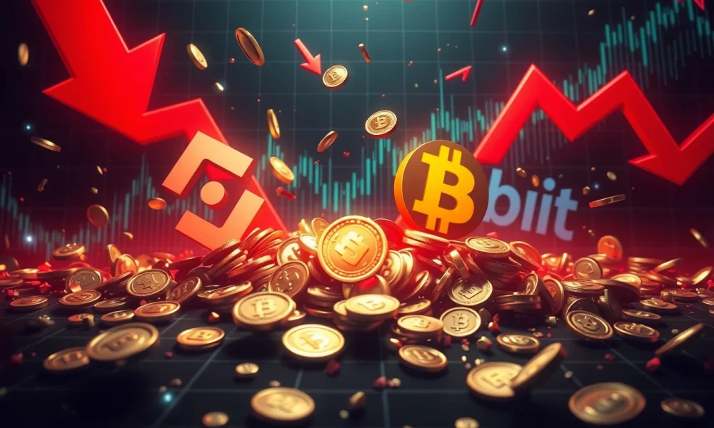 Crypto crash showing exchange failures and massive liquidations across major trading platforms