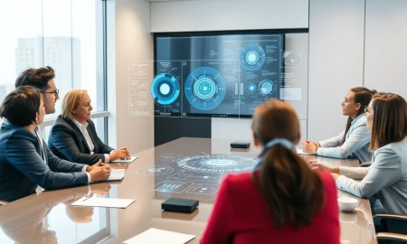 Corporate executives implementing enterprise AI solutions in modern business environment