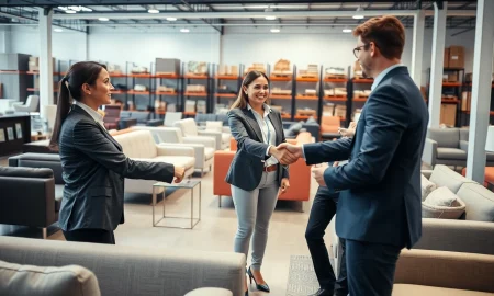 Furniturebox funding announcement with executives celebrating business expansion