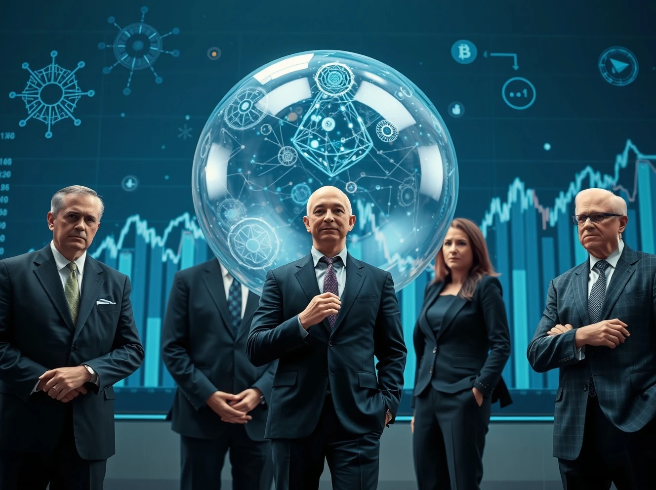 Jeff Bezos and banking executives discussing the AI bubble during financial conference