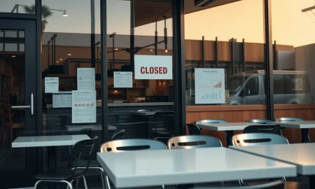 Mexican restaurant facing Chapter 11 bankruptcy with closed signs and financial documents