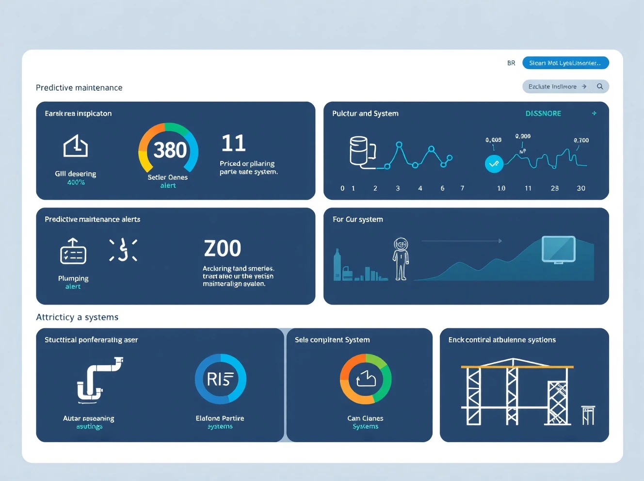 Predictive algorithm for home failures dashboard showing maintenance alerts and system health indicators