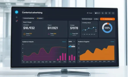 Contextual advertising dashboard showing sentiment analysis and audience engagement metrics for smarter targeting