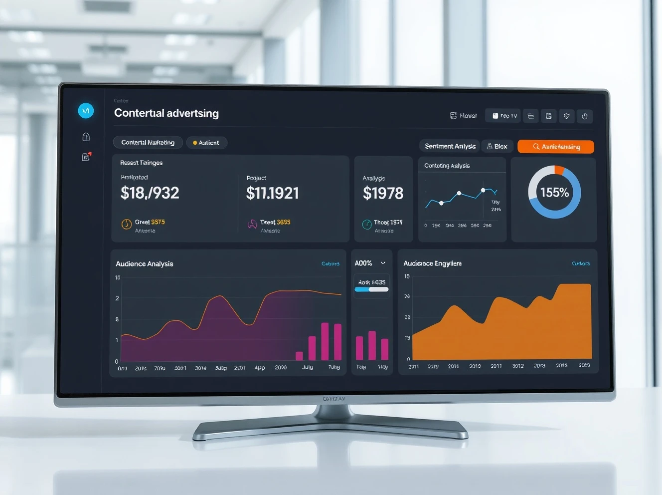 Contextual advertising dashboard showing sentiment analysis and audience engagement metrics for smarter targeting