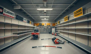 Empty sporting goods store showing retail closures and clearance sales