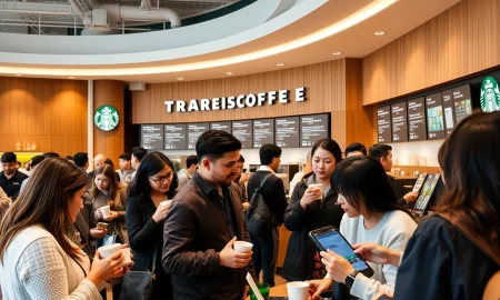 Starbucks customer experience transformation showing baristas serving happy customers in modern store
