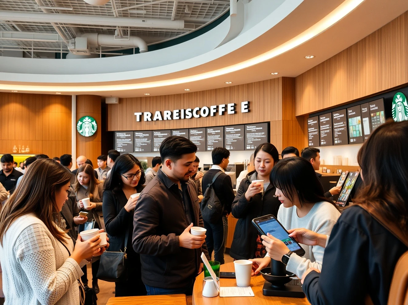Starbucks customer experience transformation showing baristas serving happy customers in modern store