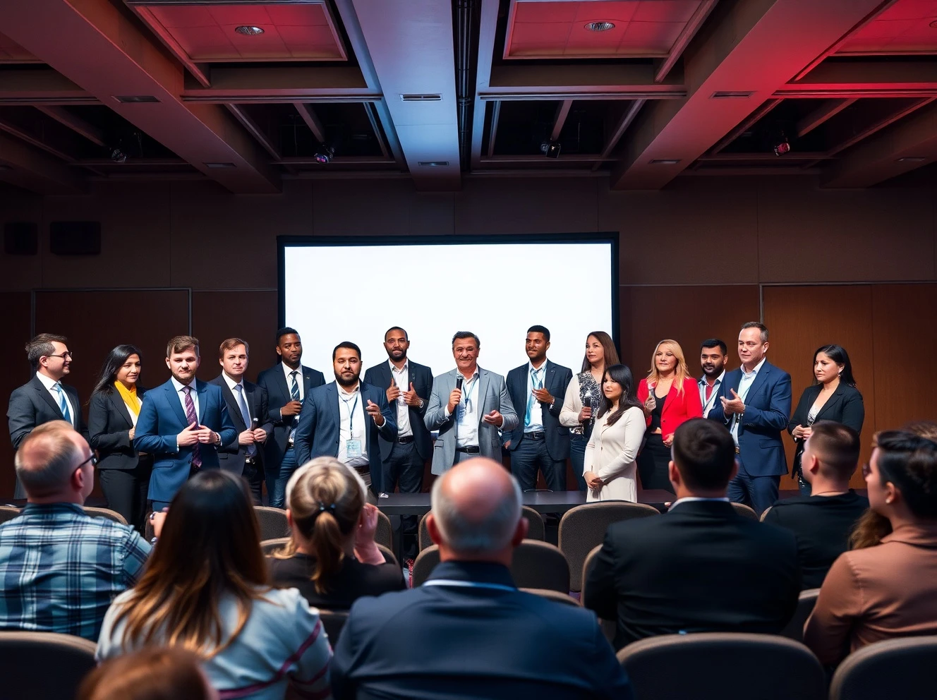 Top inspirational business speakers engaging corporate audience at UK leadership conference