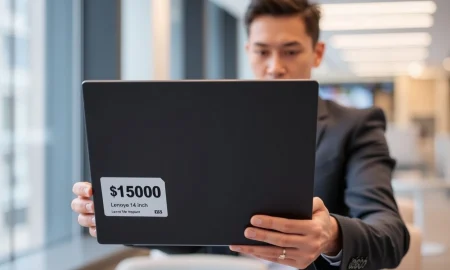 Professional using affordable Lenovo business laptop from Walmart $500 deal