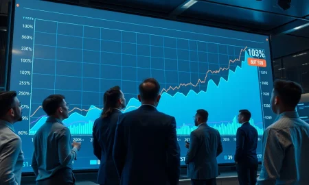 Financial analysts reviewing 2026 market forecast data showing 10% growth projection