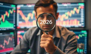 Analyst examining 2026 stock market predictions with caution and skepticism