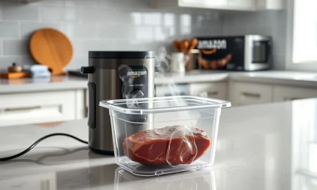 Amazon's affordable sous vide cooker preparing perfectly cooked steak with precision temperature control