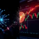 Bitcoin price volatility contrasted with AI economic growth predictions showing market uncertainty