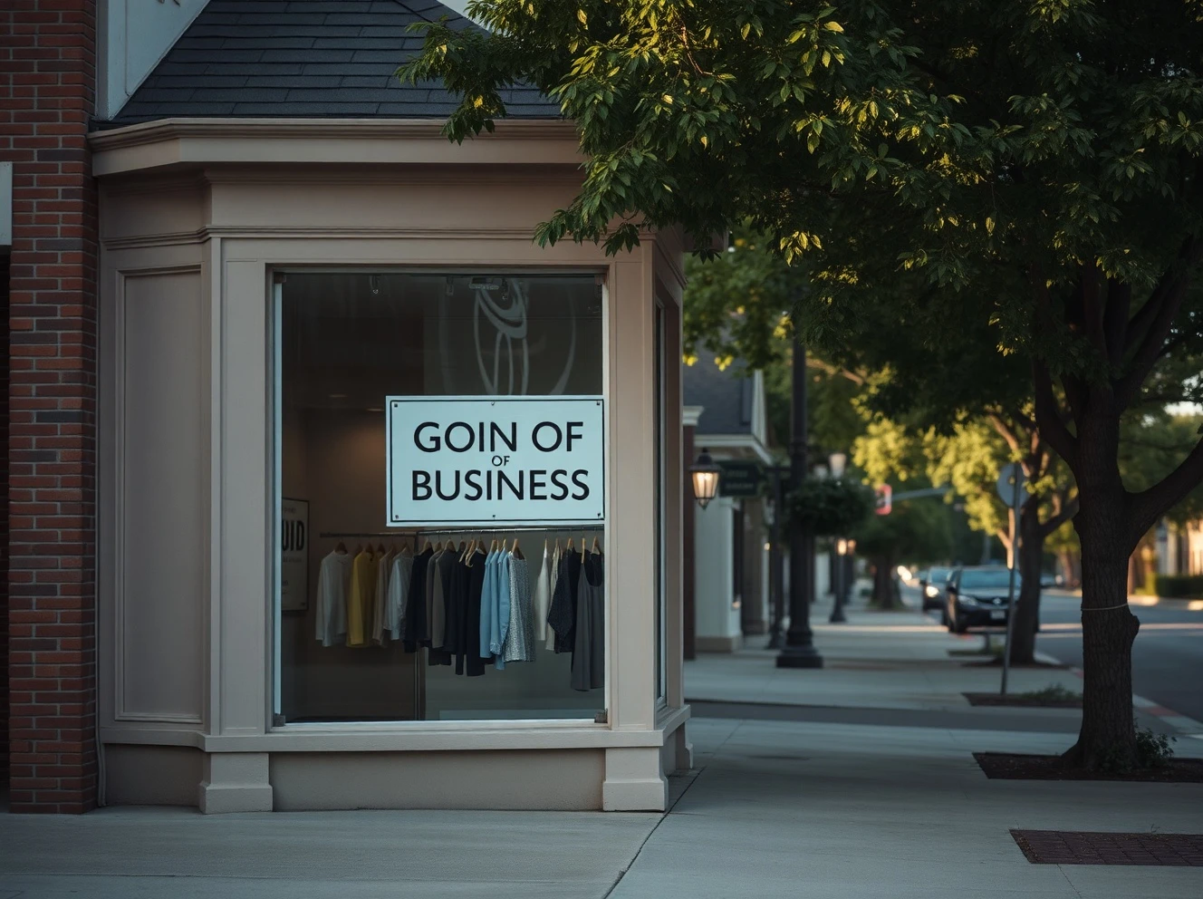 A closed boutique storefront after filing for Chapter 7 bankruptcy, symbolizing the end of a 20-year retail business.