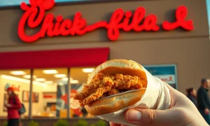 Chick-fil-A restaurant and sandwich highlighting the major chicken recipe change discussion