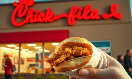 Chick-fil-A restaurant and sandwich highlighting the major chicken recipe change discussion