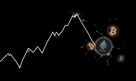Graphic representing the volatility and risk of crypto perpetuals liquidations during a market downturn.